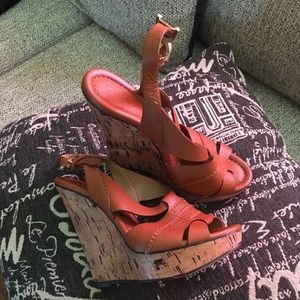 Chloe size 8.5 dark tan wedges